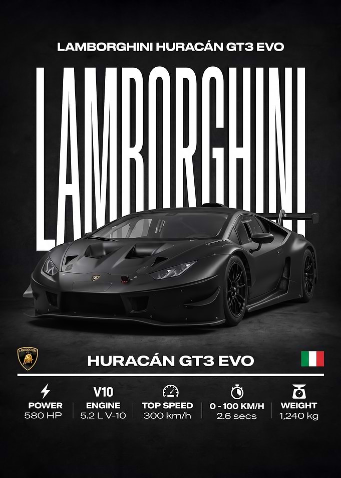 sattne black Lamborghini Huracán GT3 EVO Poster