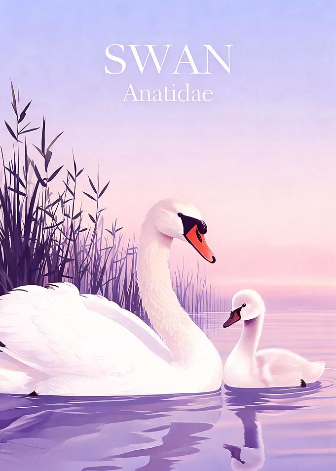 Swan and Cygnet on Water