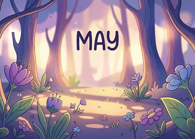 May Forest Scene with Flowers