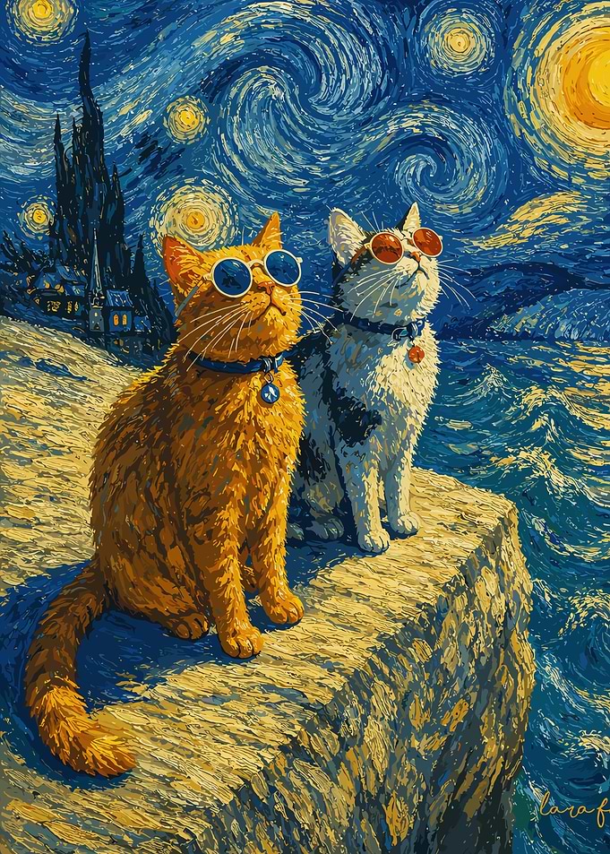 Cats in Starry Night