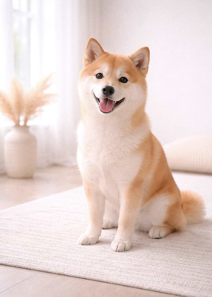 Shiba Inu Dog Sitting on Rug