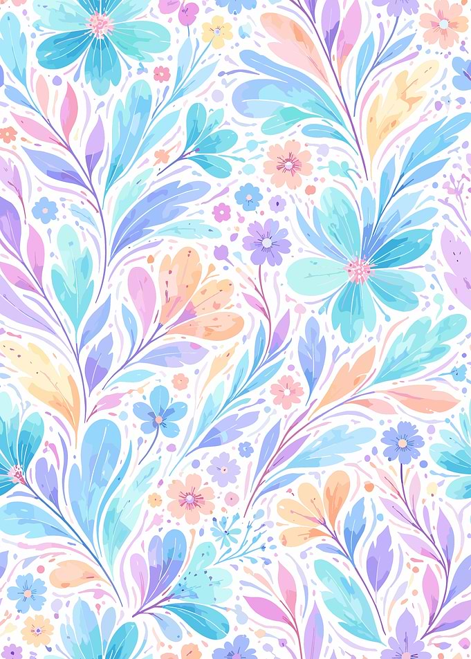 Pastel Floral Pattern Poster, Watercolor Flowers Wall Art, Soft Botanical Print