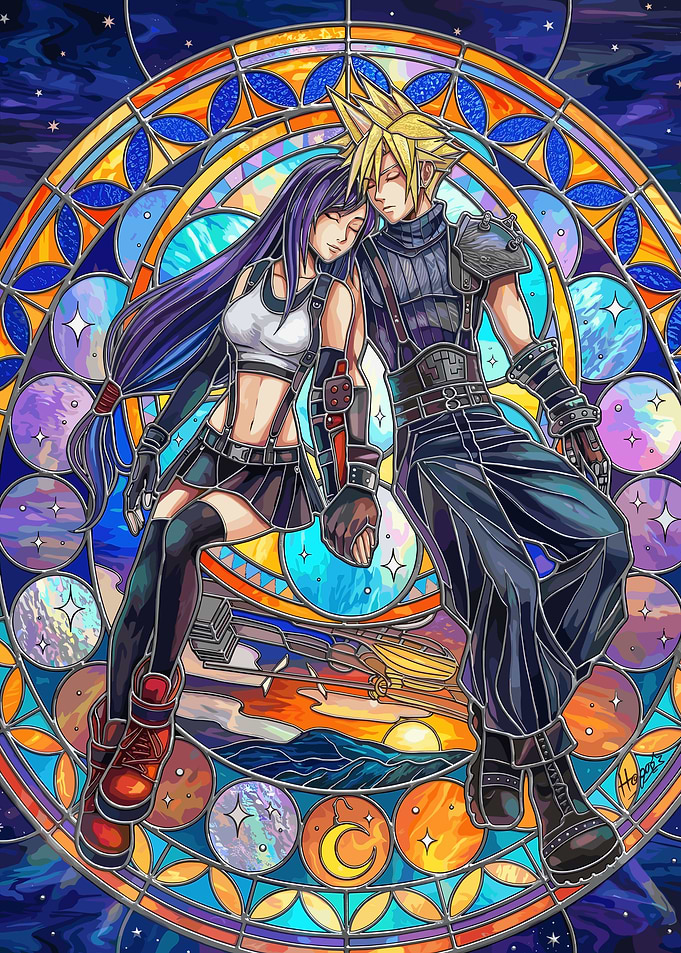 Cloud and Tifa in Stained Glass