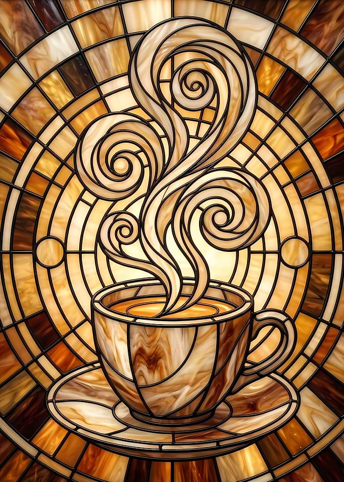Stained Glass Coffee Cup with Steam