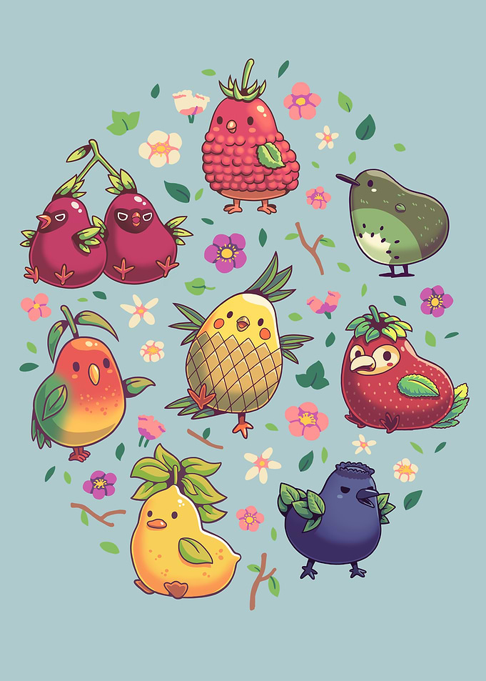Cute Fruit Birds Collection