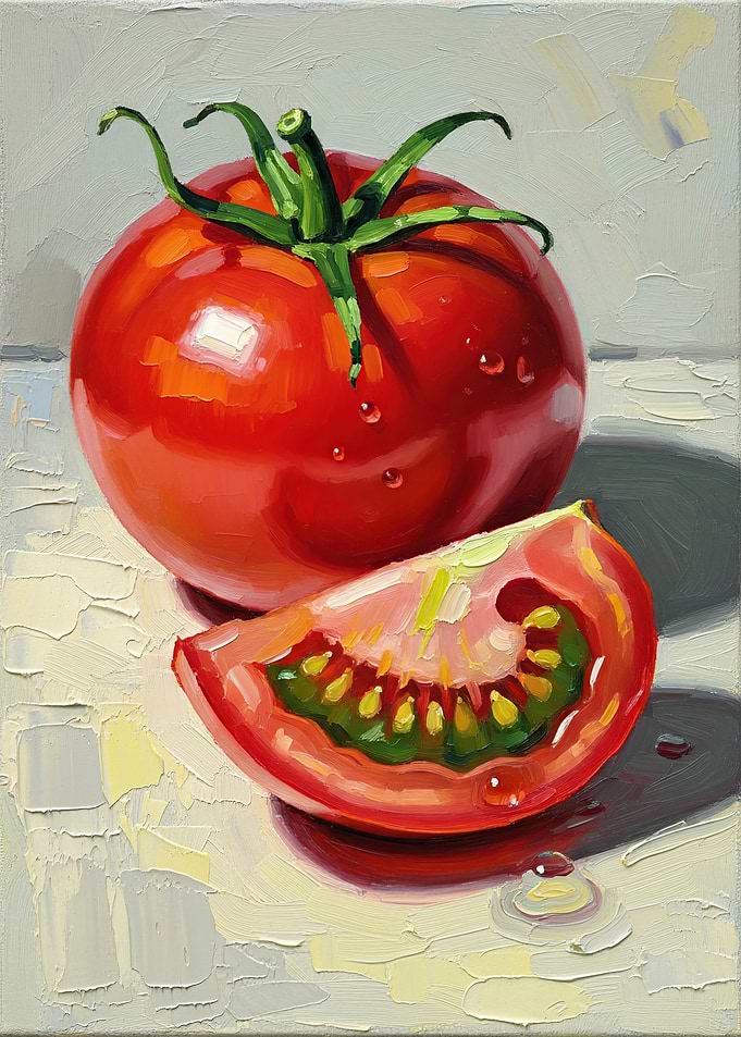 Oil Painting of a Tomato and Slice