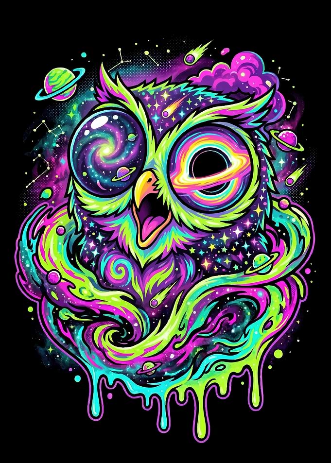 Cosmic Owl Dripping Galaxy