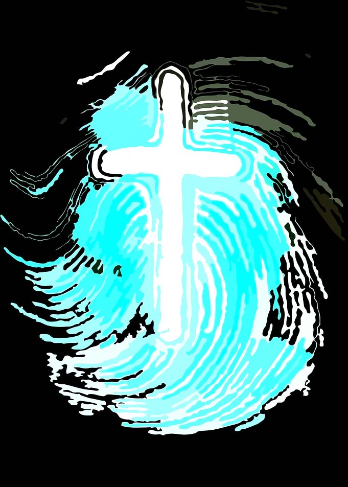 Glowing Cross with Fingerprint Background
