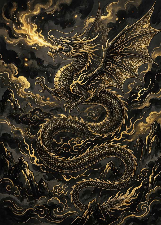 Golden Dragon Breathing Fire
