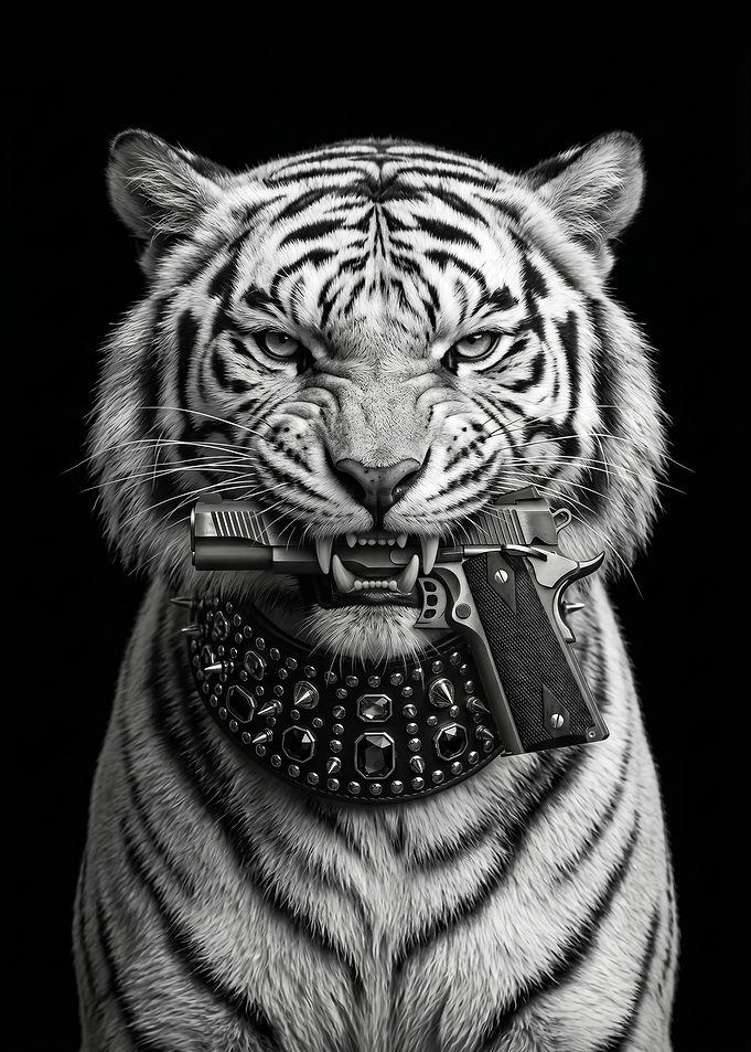 angry Tiger with Gun and Spiked Collar