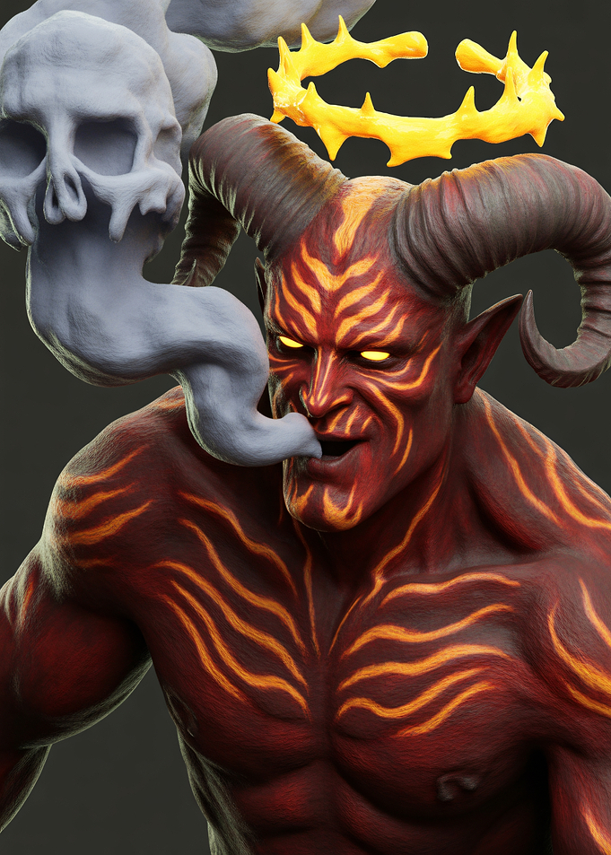 Demonic Figure with Skull Smoke