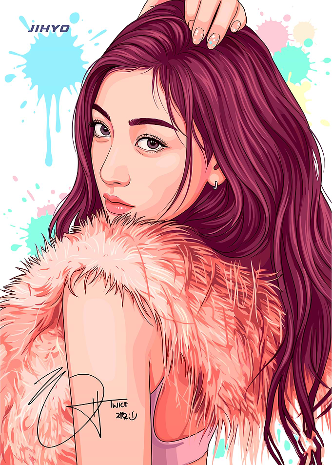 Jihyo Portrait with Fur and Splashes