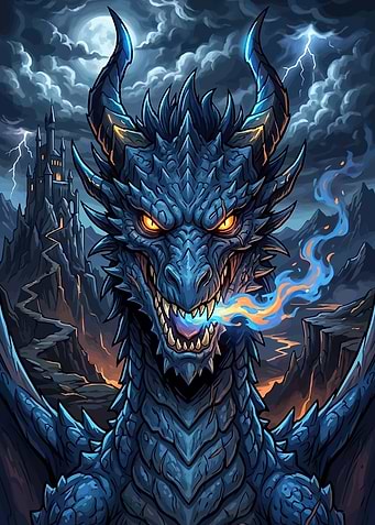 Blue Dragon Breathing Fire