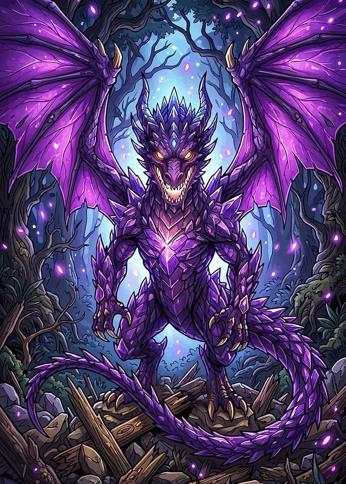Purple Crystal Dragon in Forest