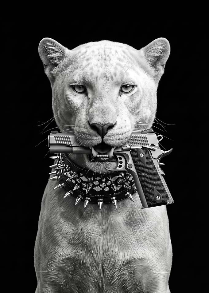 white panther with Gun and Spiked Collar