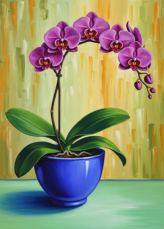 Purple Orchid in Blue Pot