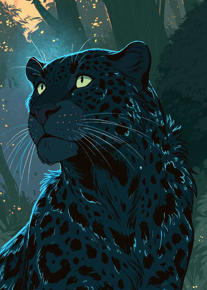 Black Panther in a Dark Forest