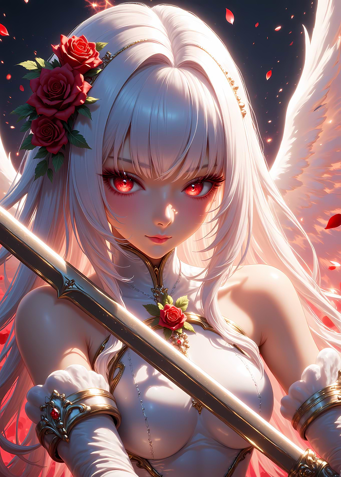 Anime Angel with Sword and Roses