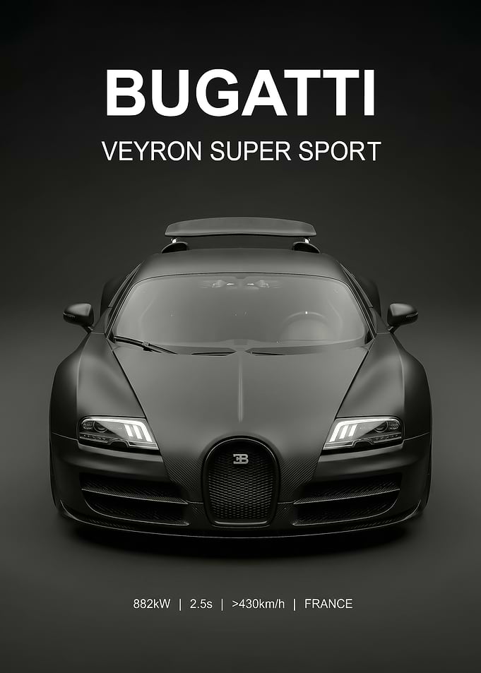 matte black Bugatti Veyron Super Sport poster