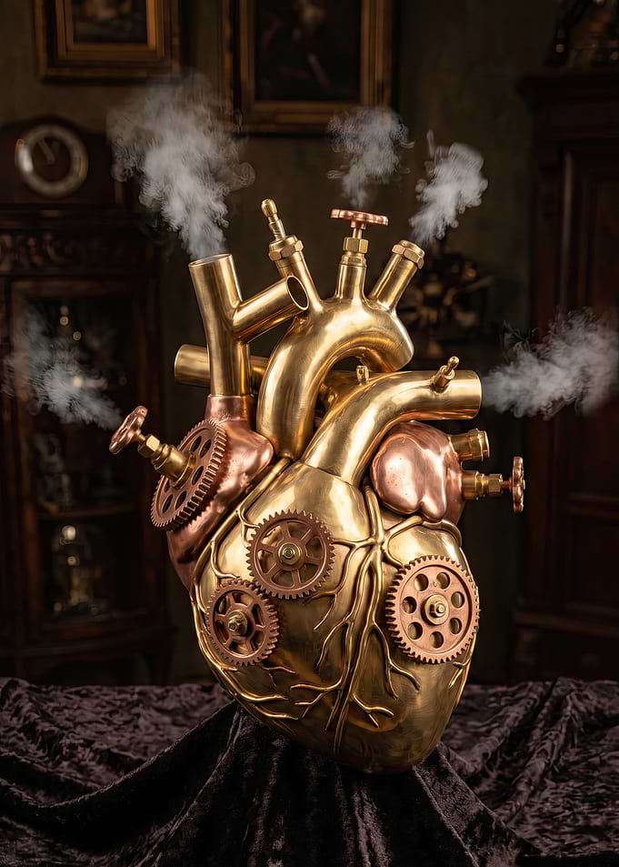 Steampunk Heart with Gears and Steam