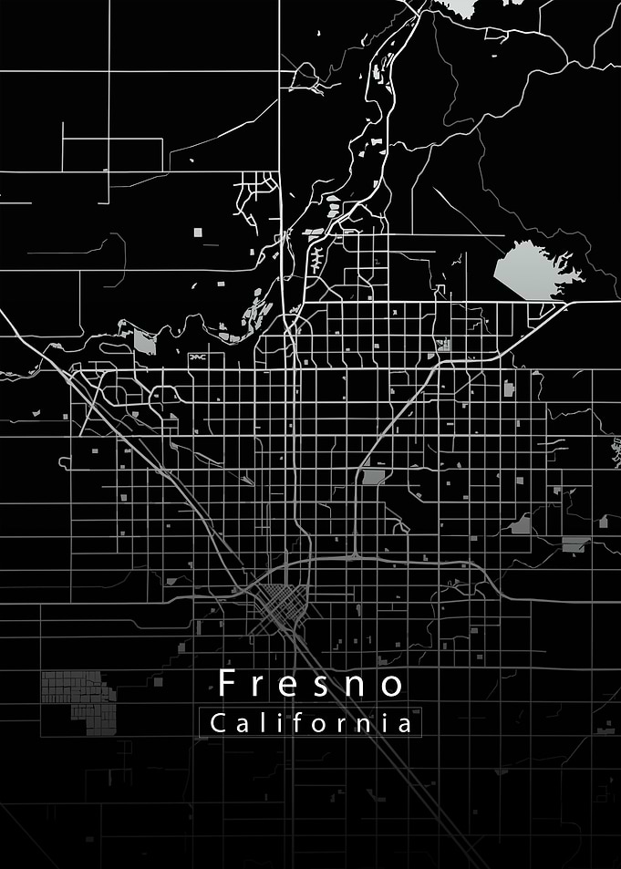 Fresno California City Map black