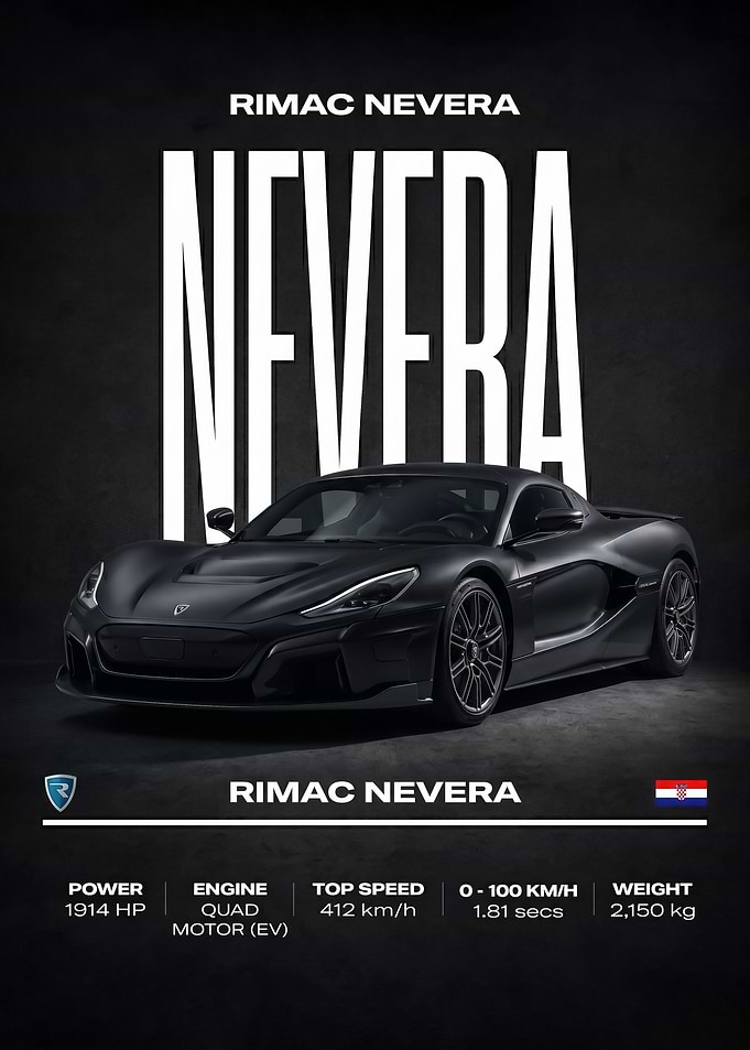 black Rimac Nevera Electric Hypercar poster