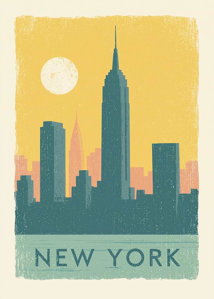 New York City Skyline Vintage Poster