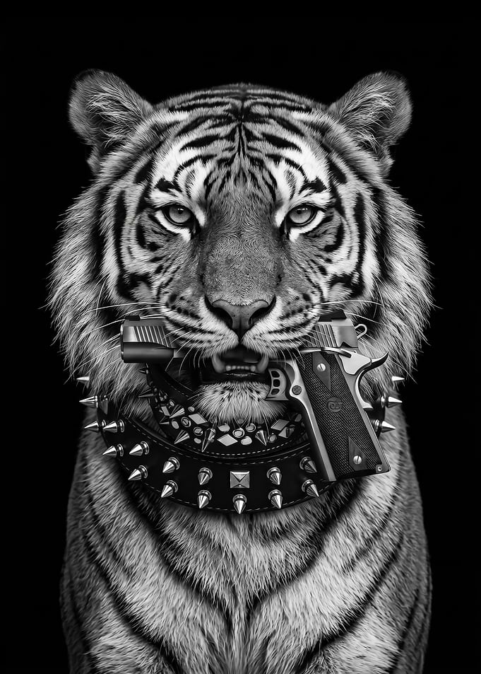 Tiger with Gun and Spiked Collar