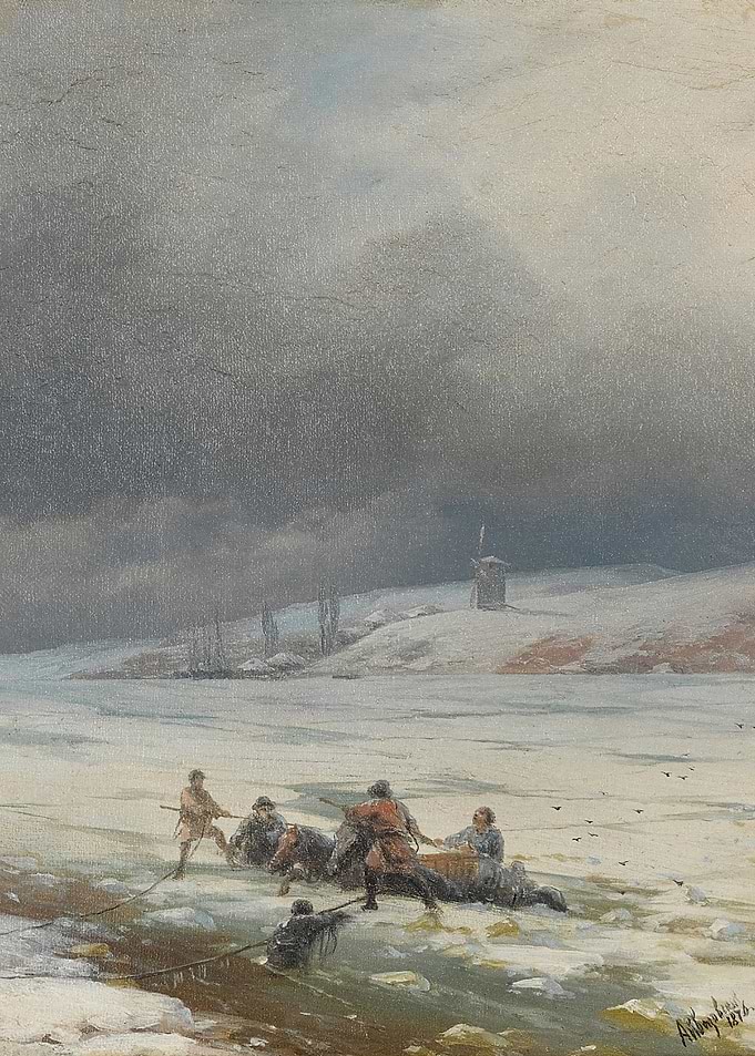 Winter Scene with Figures on Ice