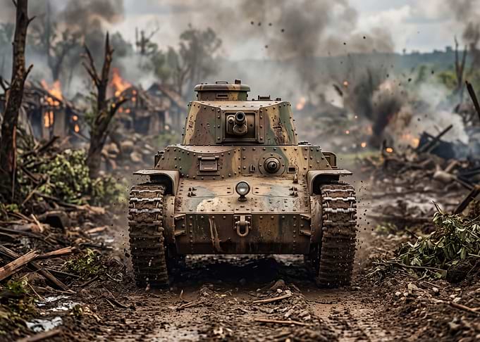 Tank in a War-Torn Village