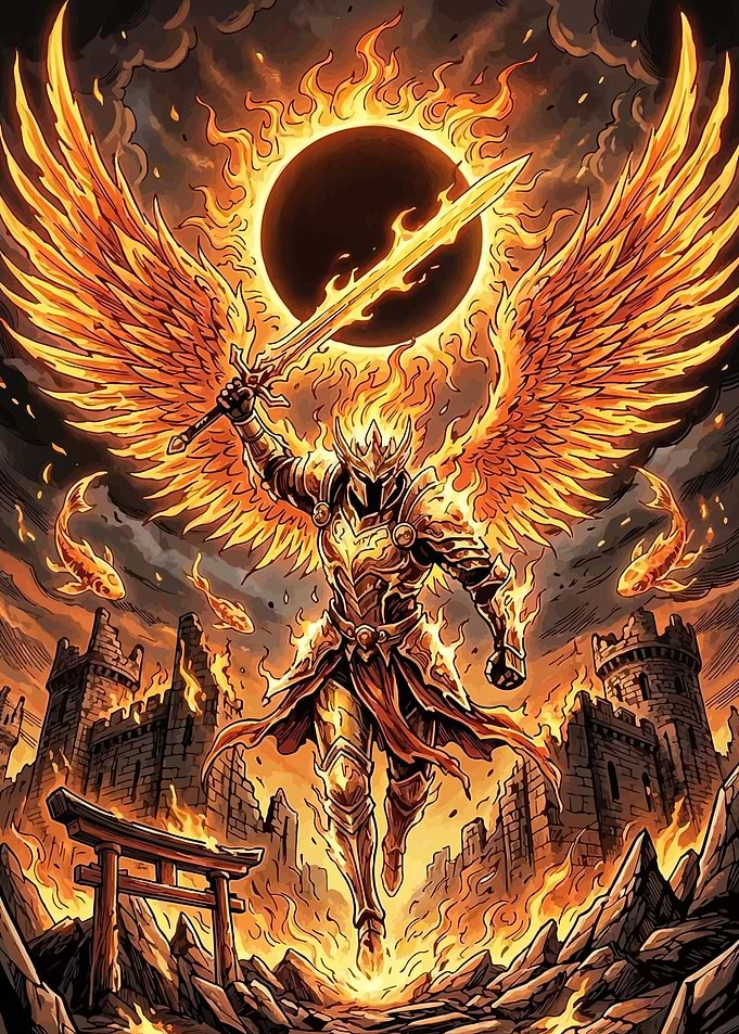 Fiery Angel Warrior with Sword