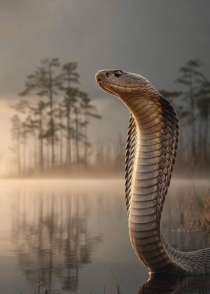 Cobra Emerging from Misty Water