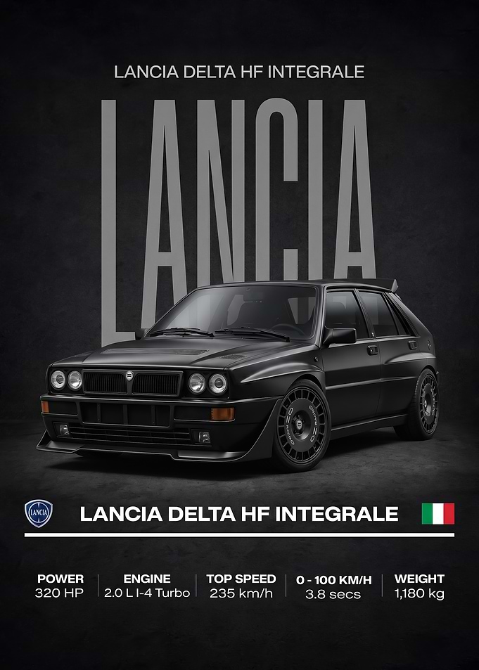matte black Lancia Delta HF Integrale Poster
