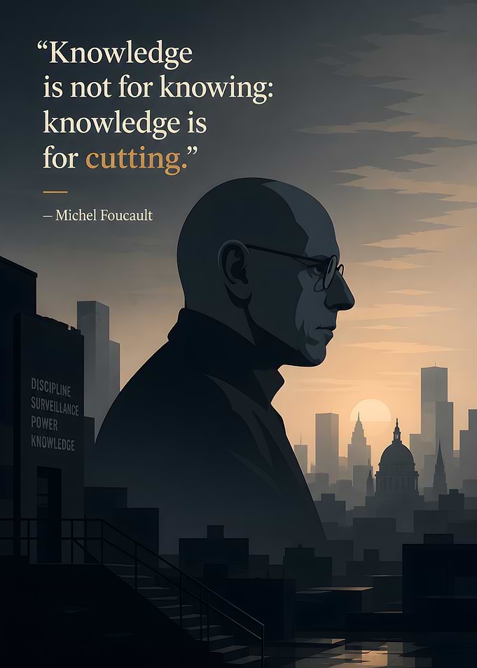 Michel Foucault Quote with Cityscape