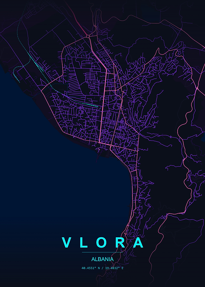 Vlora Albania Map Art