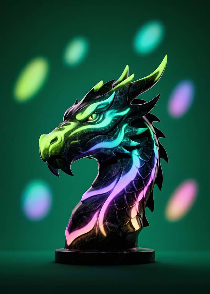 Dragon Head Sculpture with Neon Glow
