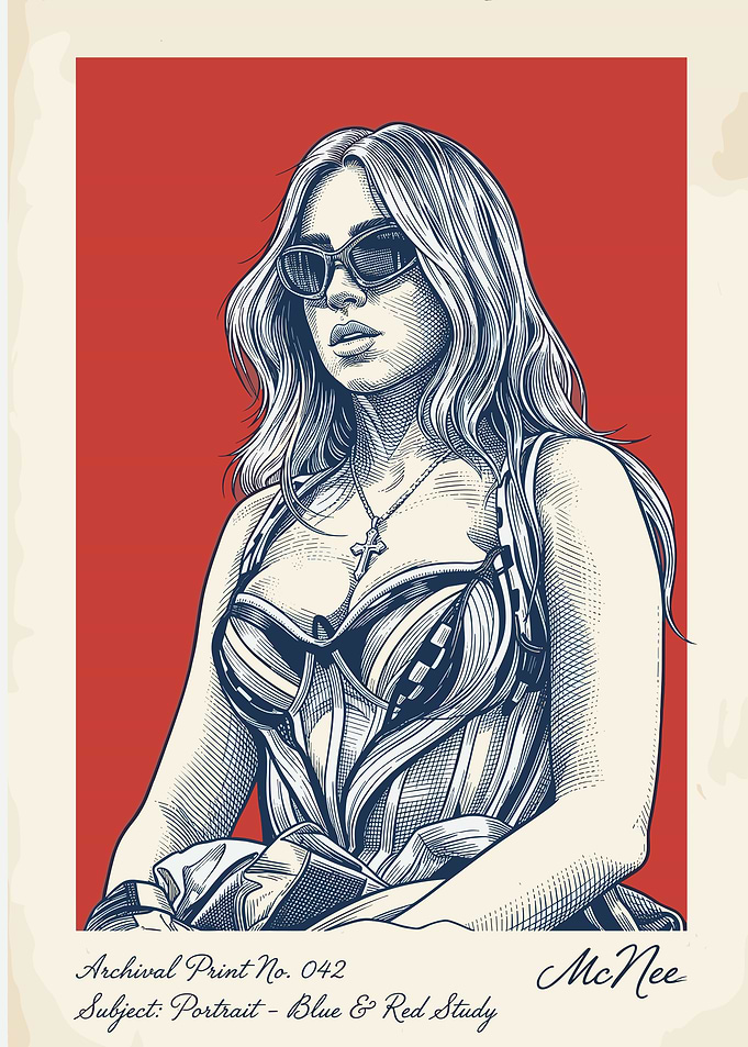 Dua Lipa Portrait - Blue & Red Study