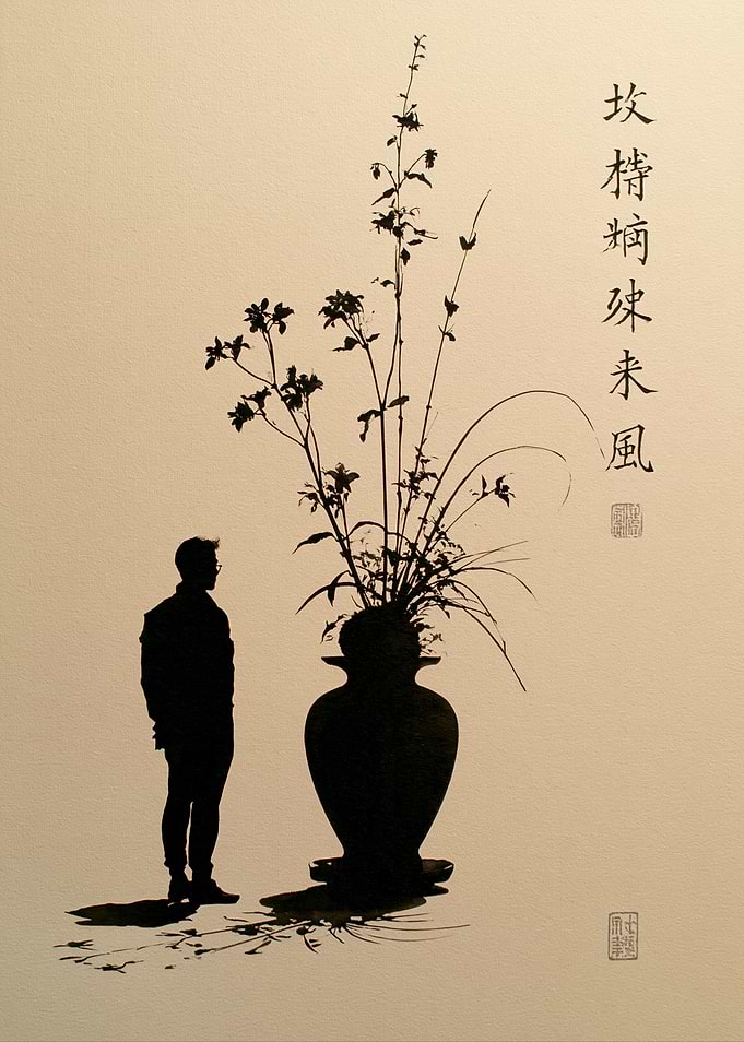 Silhouette of Man and Ikebana