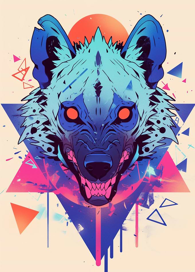 Aggressive Hyena with Geometric Background