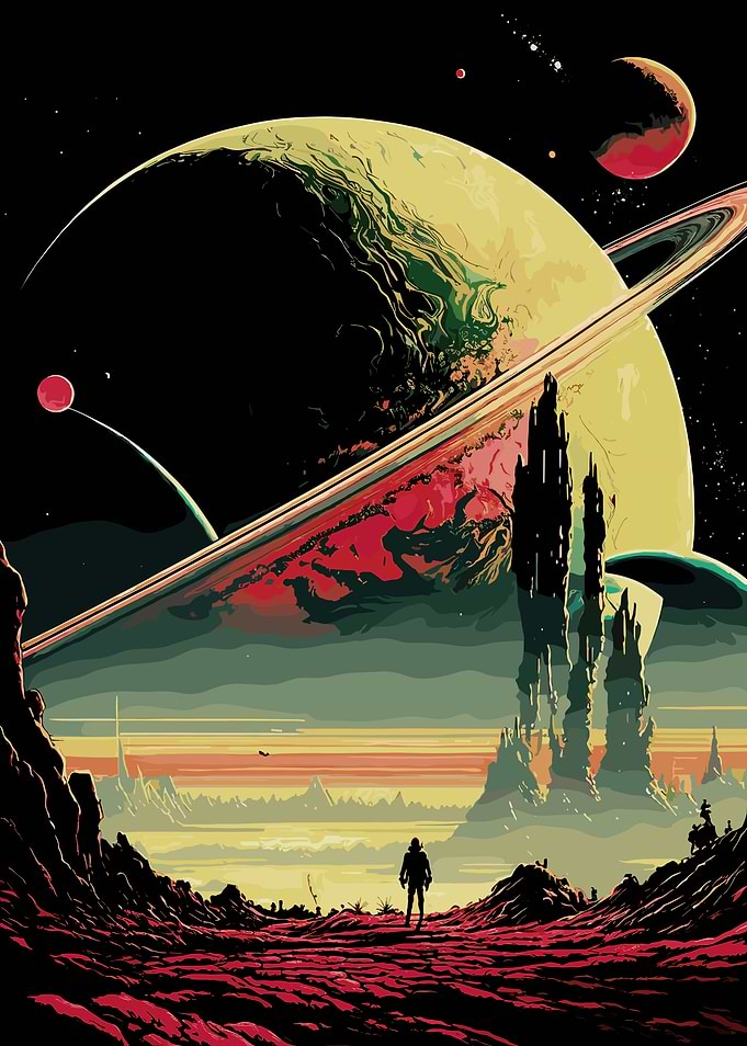 Alien Landscape with Ringed Planet
