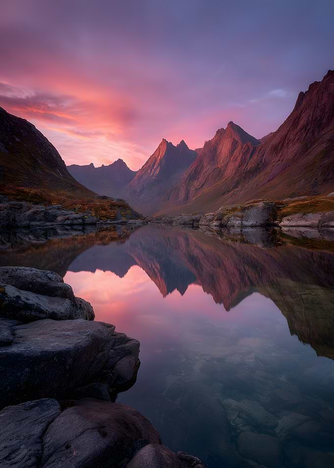 Mountain Lake Reflection at Sunset