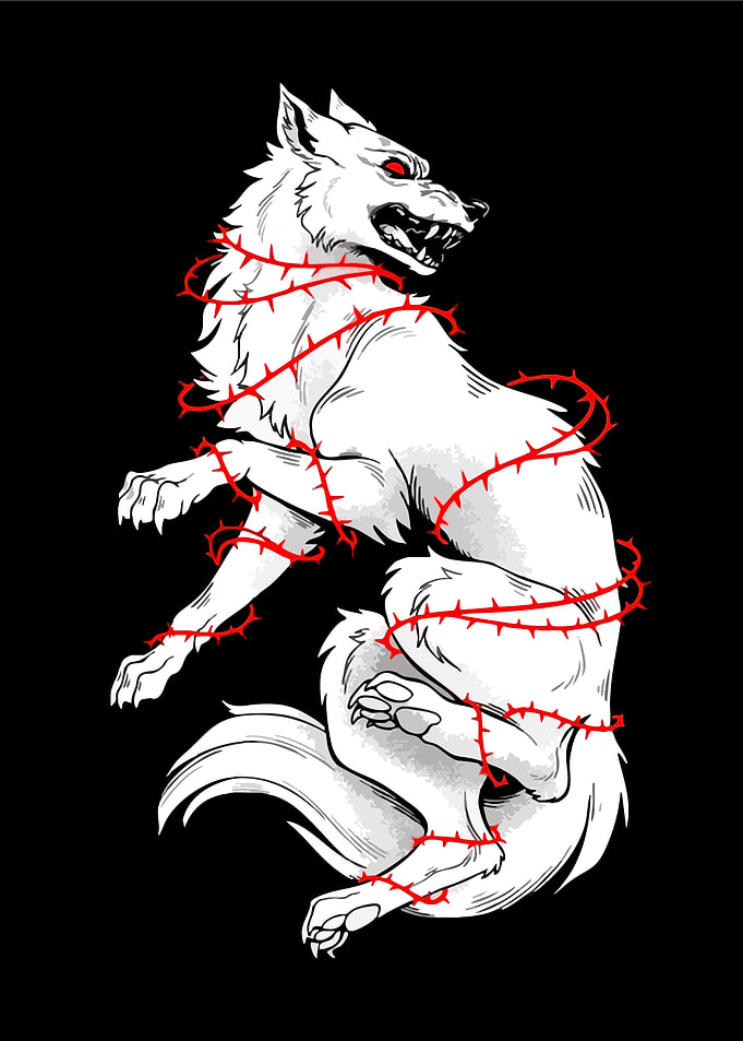White Wolf Entangled in Thorns