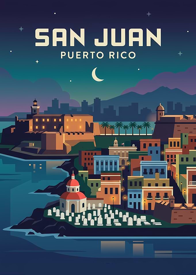 San Juan Puerto Rico Cityscape at Night