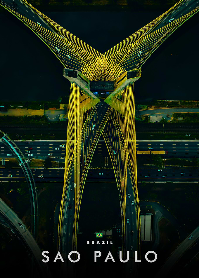 Sao Paulo Cable-Stayed Bridge at Night