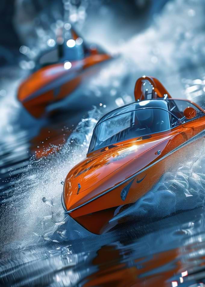 Orange Speedboats Racing on Water