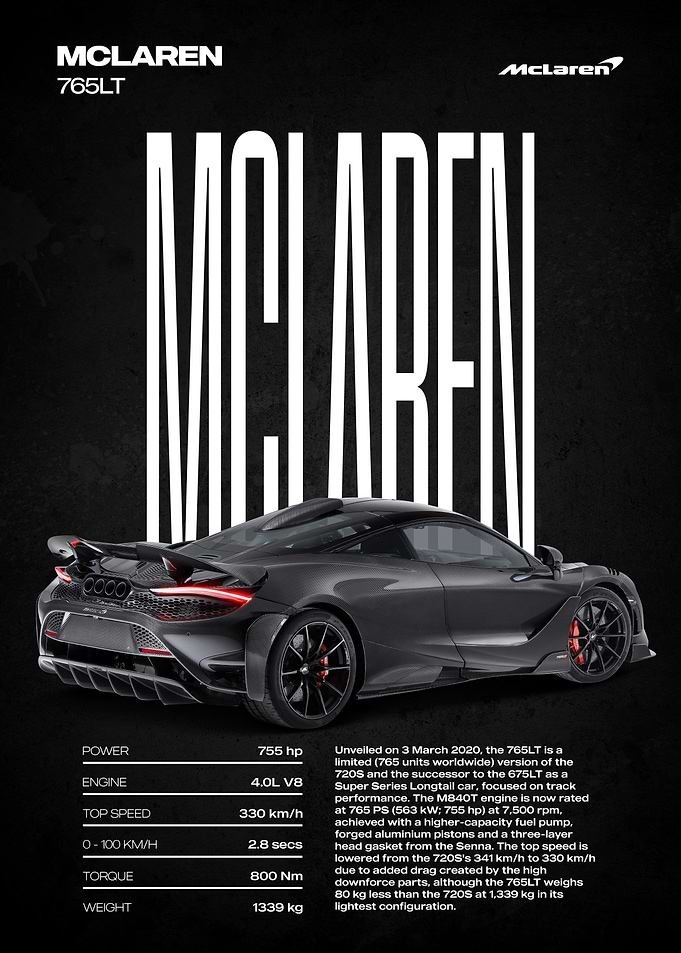McLaren 765LT Car Poster