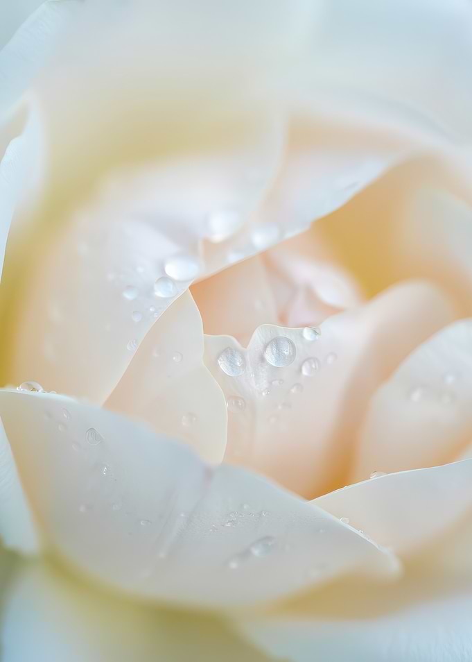 Close-up of a delicate white rose with water droplets