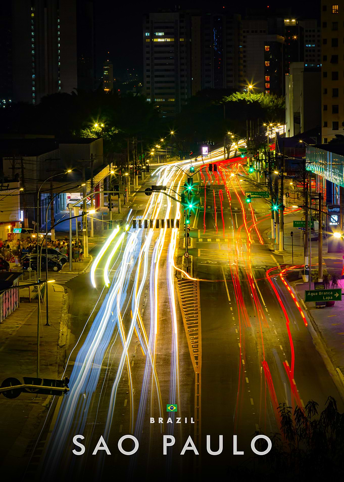 Sao Paulo Night Traffic Light Trails