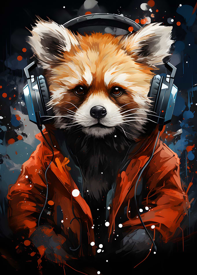 Red Panda with Headphones