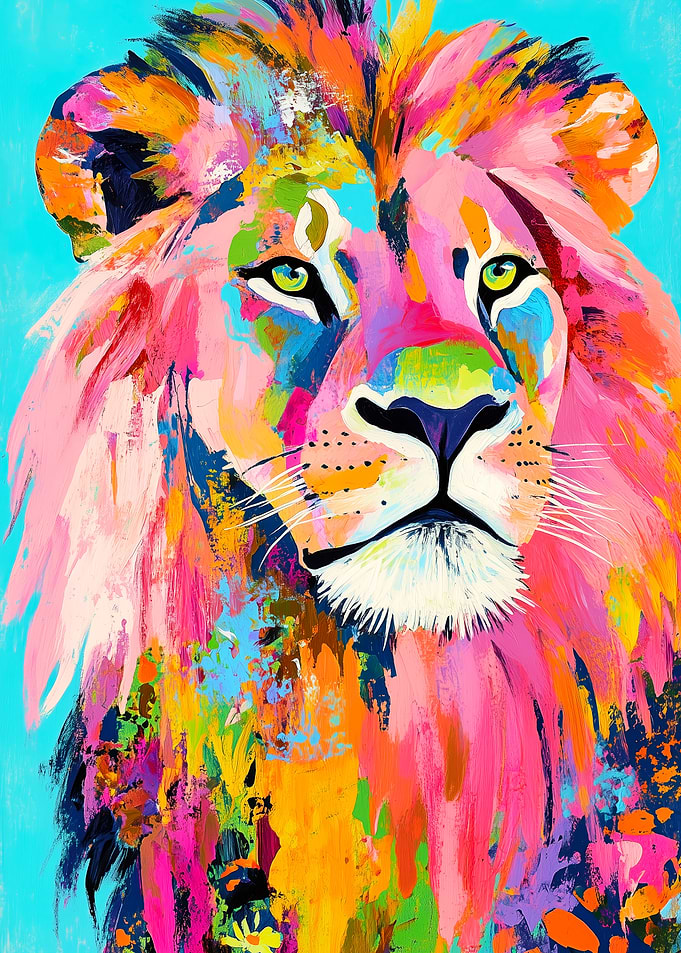 Vibrant Abstract Lion Portrait